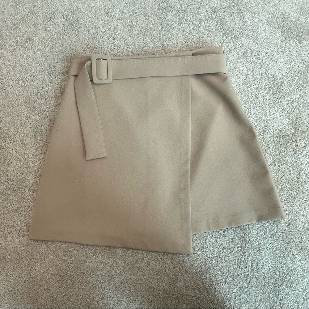 Jason Wu tan beige brown fabric belted wrap mini skirt Sz L NWT